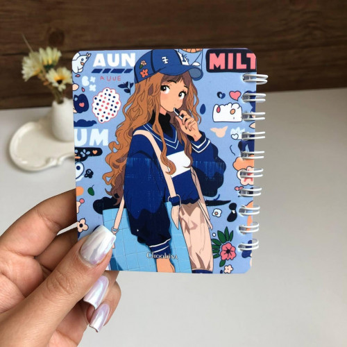 Aesthetic Girl Spiral Mini Pocket Notepad (8x10 cm)