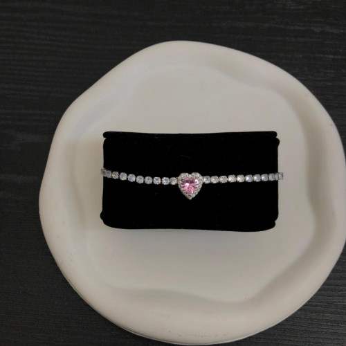  Pink Heart Tennis Crystal Bracelet for Women