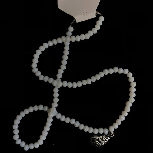  White Crystal Beaded Necklace with Shell / Pinecone Metal Pendant