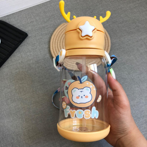 Cute Deer Design Drinking Bottle with Straw - Kids BPA-Free Water Bottle