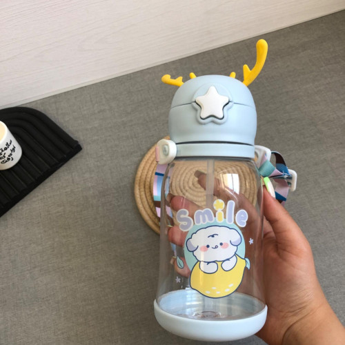 Cute Deer Design Drinking Bottle with Straw - Kids BPA-Free Water Bottle