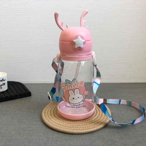 Cute Deer Design Drinking Bottle with Straw - Kids BPA-Free Water Bottle