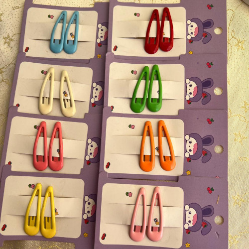 Set of 2 Glossy Color Metal Snap Hair Clips 