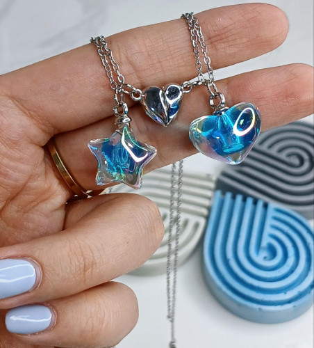 Heart and star crystal necklace set