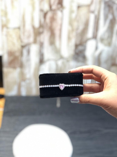  Pink Heart Tennis Crystal Bracelet for Women