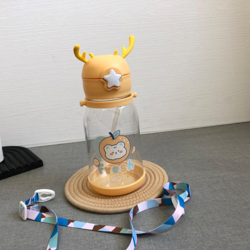 Cute Deer Design Drinking Bottle with Straw - Kids BPA-Free Water Bottle