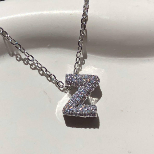  Iced Out Pave Crystal Initial Letter Pendant Necklace