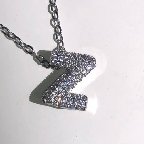  Iced Out Pave Crystal Initial Letter Pendant Necklace