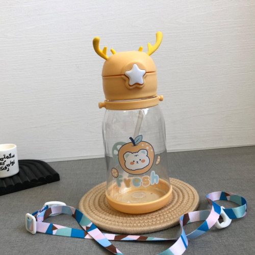 Cute Deer Design Drinking Bottle with Straw - Kids BPA-Free Water Bottle
