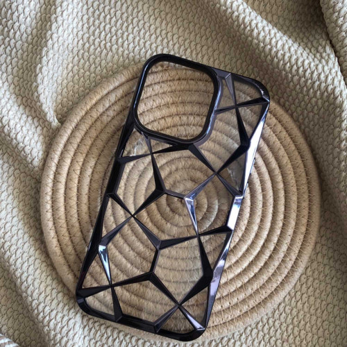  iPhone Geometric Diamond Glitter Case - Black & Silver Luxury Edition