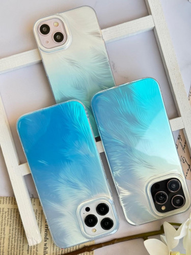 Blue silk brush case for iPhone 15