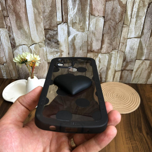  Cute 3D Puff Heart Phone Case for Xiaomi Redmi A1+ 4G – Blac Polka Dot