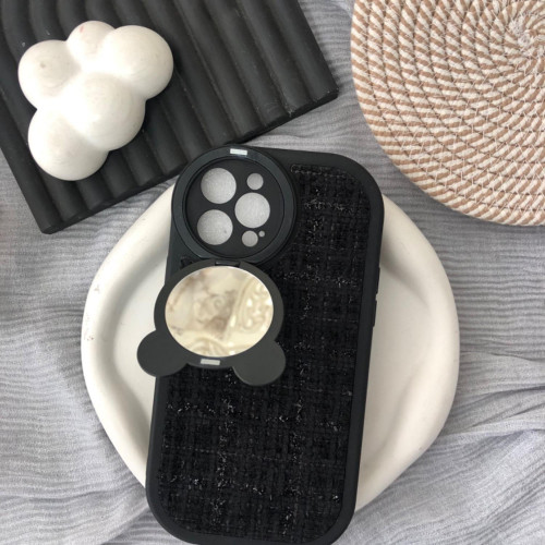  iPhone 12 Pro Max Tweed Fabric Case with Bear Mirror
