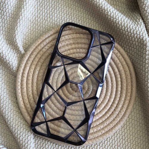  iPhone Geometric Diamond Glitter Case - Black & Silver Luxury Edition
