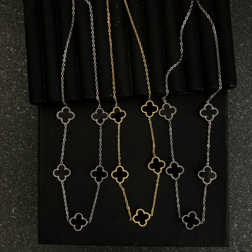 Van Cleef Style Clover Pendant Necklace (Black Onyx)