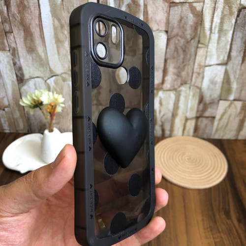  Cute 3D Puff Heart Phone Case for Xiaomi Redmi A1+ 4G – Blac Polka Dot