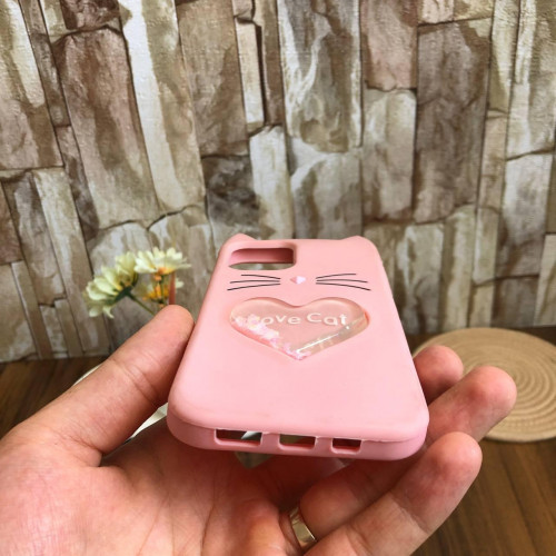 Cute Love Cat Silicone Case with Glitter Aquarium Heart for iPhone 12 Pro