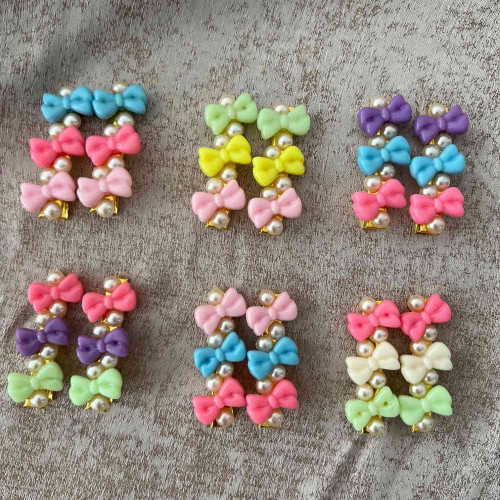 Double Bow Alligator Hair Clips with Pearl Accent 