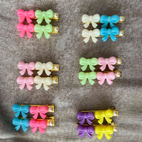 Double Bow Alligator Hair Clips with Pearl Accent 