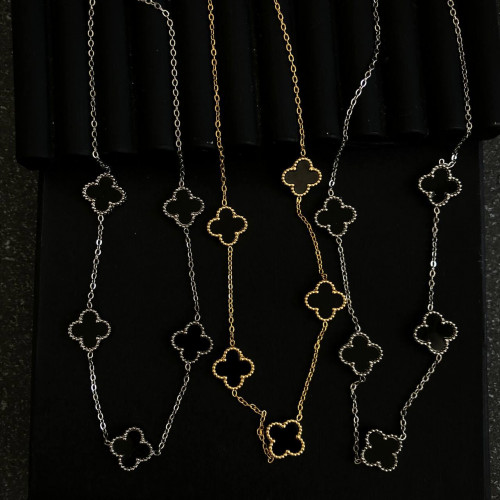 Van Cleef Style Clover Pendant Necklace (Black Onyx)