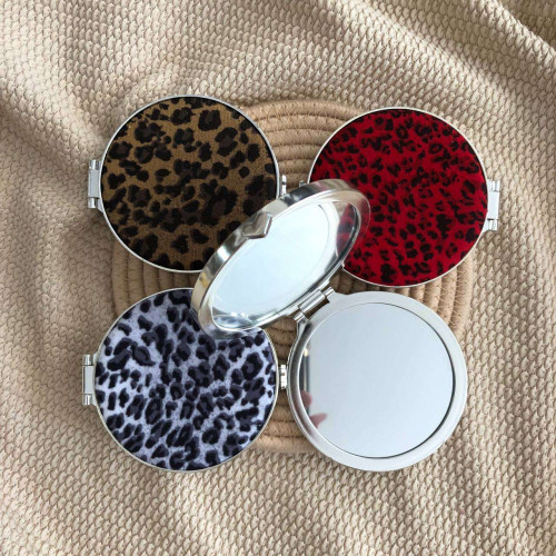 Double-Sided Foldable Pocket Makeup Mirror with Leopard Pattern