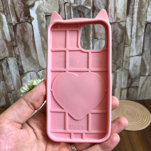 Cute Love Cat Silicone Case with Glitter Aquarium Heart for iPhone 12 Pro