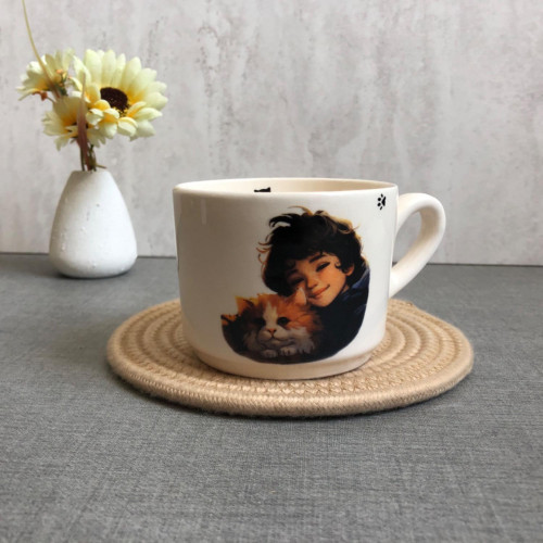 ماگ فانتزی سوپرایزی طرح پسر و گربه