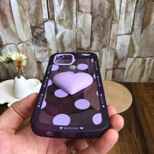  Cute 3D Puff Heart Phone Case for Xiaomi Redmi A1+ 4G – Purple Polka Dot