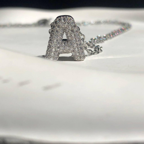  Iced Out Pave Crystal Initial Letter Pendant Necklace