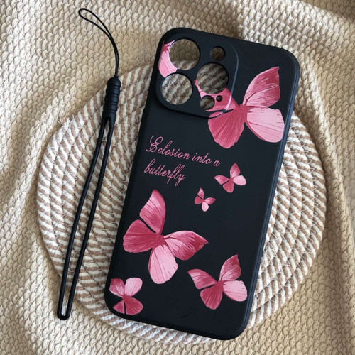  iPhone Pink Butterfly Eclosion Case with Wrist Strap