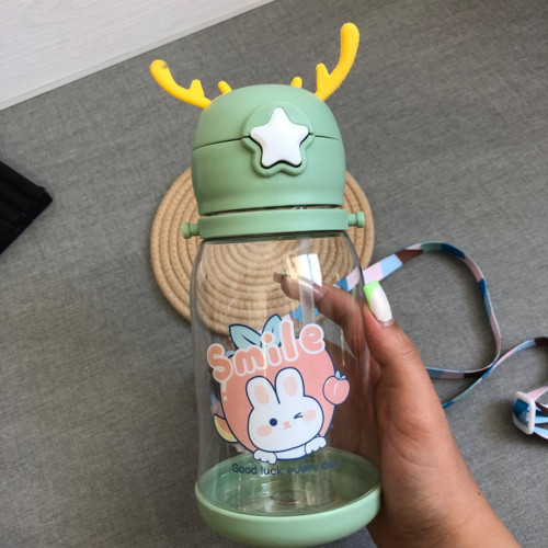 Cute Deer Design Drinking Bottle with Straw - Kids BPA-Free Water Bottle