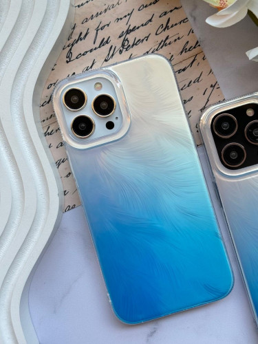 Blue silk brush case for iPhone 15