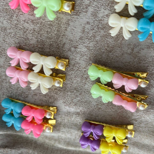 Double Bow Alligator Hair Clips with Pearl Accent 