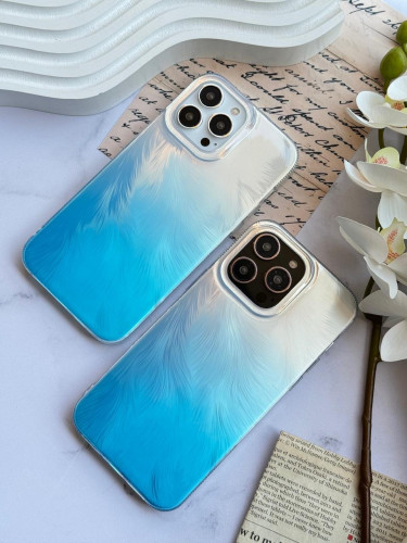 Blue silk brush case for iPhone 15