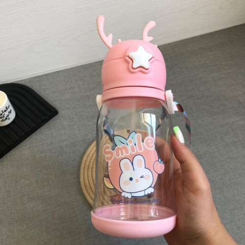 Cute Deer Design Drinking Bottle with Straw - Kids BPA-Free Water Bottle
