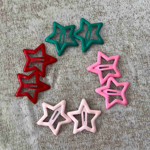 Set of 2 Glossy Color Metal Snap Hair Clips 
