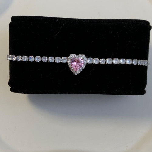  Pink Heart Tennis Crystal Bracelet for Women